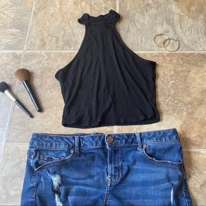 Black Cropped Turtleneck Tank Top